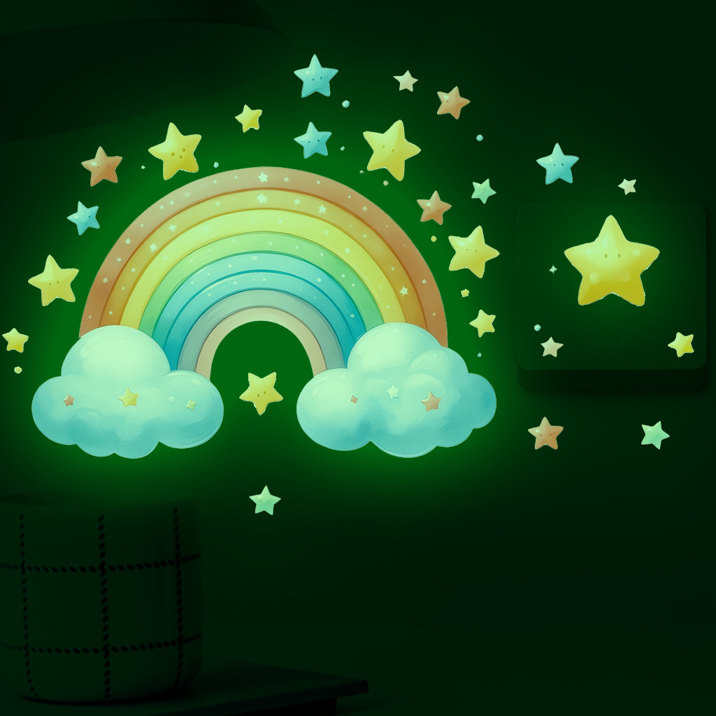 Glow In Dark Stars - Stiker Dinding Pelangi Kartun Bercahaya Dalam
