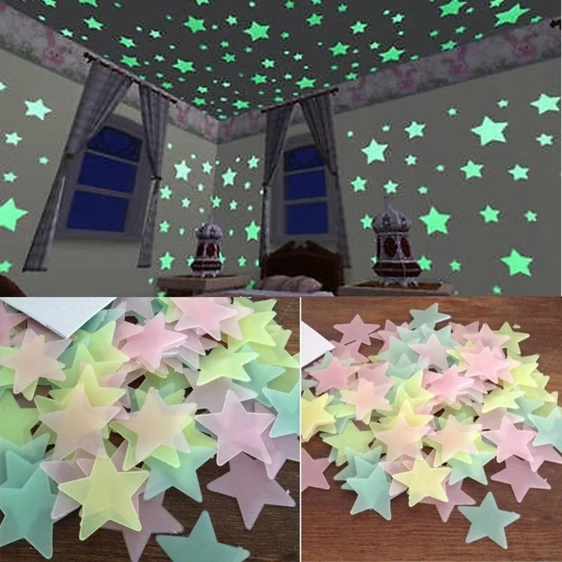 Glow In Dark Stars - 100 Buah Stiker Dinding Bintang Menyala