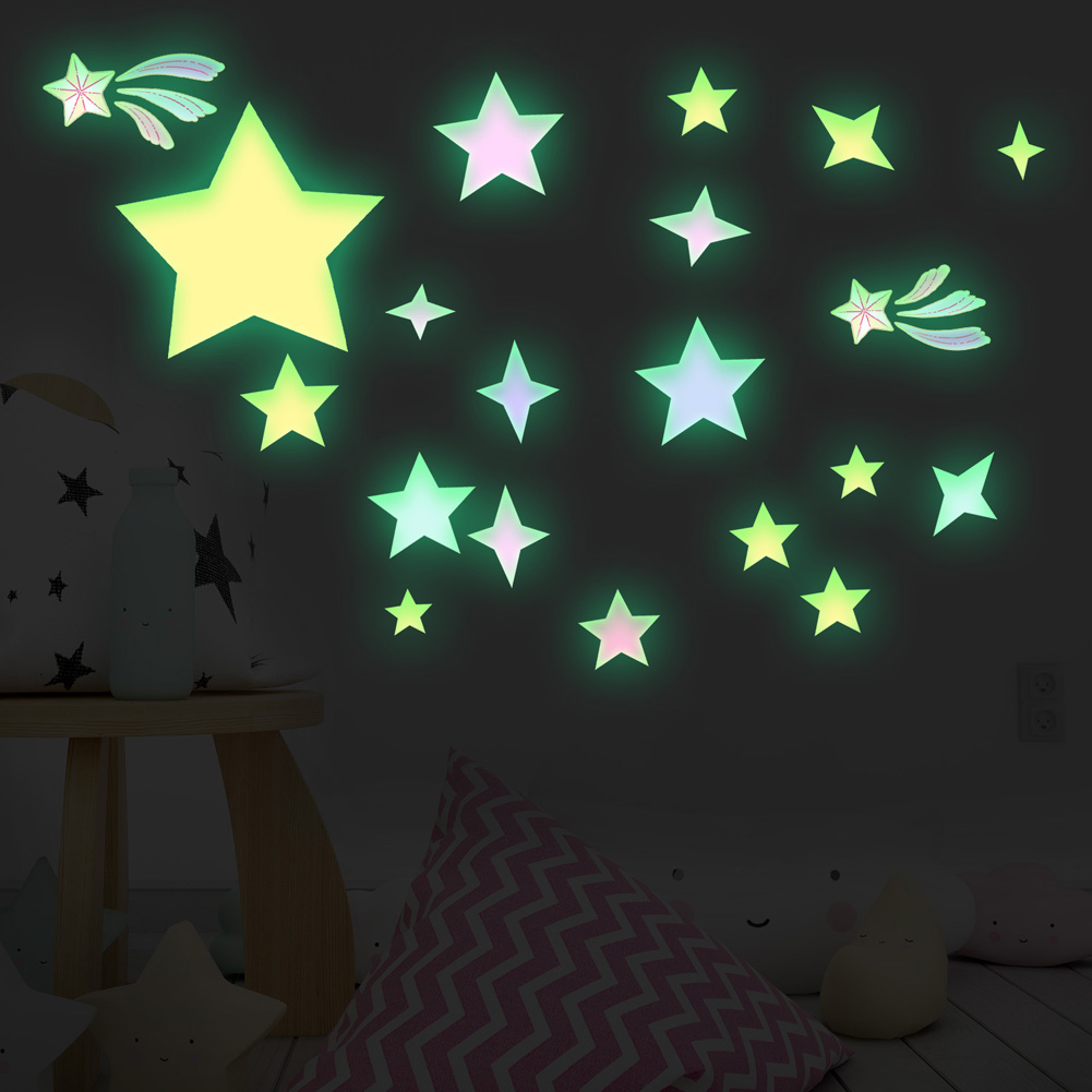 Glow In Dark Stars - Stiker Dinding Bercahaya Bintang Warna-warni Dekorasi