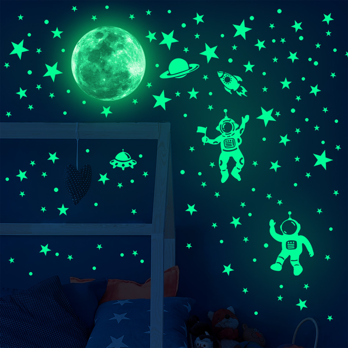 Glow In Dark Stars - Stiker dinding bintang bulan bercahaya untuk